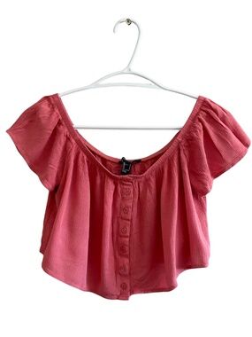 Forever 21 Coral Off-the-Shoulder Button-Front Blouse – Size Small GUC